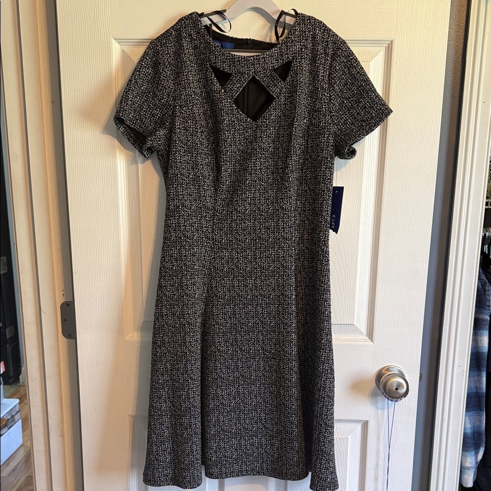 Apt. 9 Black and White Tweed Midi Dress with Cutout Neckline